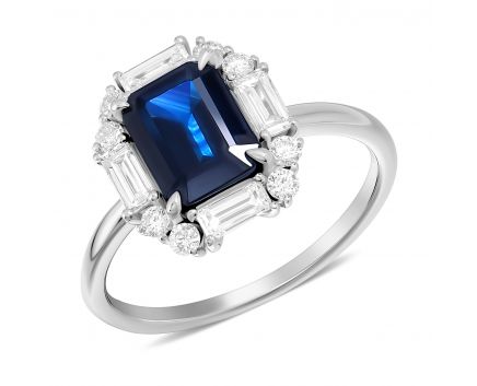 Ring with sapphire and diamonds in white gold