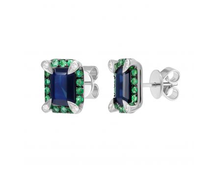 Earrings with diamonds, sapphires and emeralds