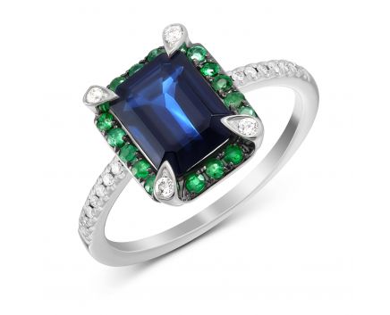 Ring with diamonds, sapphires and emeralds