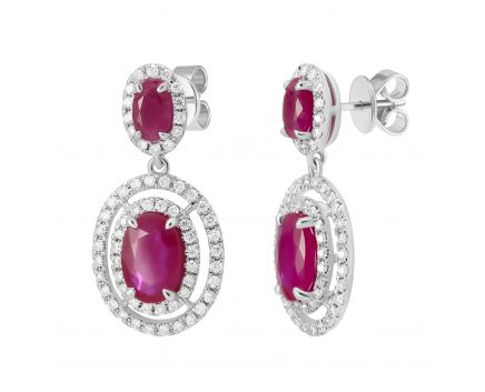 Earrings with diamonds and oval rubies