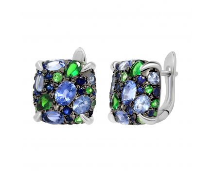 Renata earrings with diamonds, sapphires and tsavorites