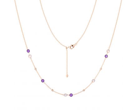 Necklace with diamonds, rose quartz and amethysts
