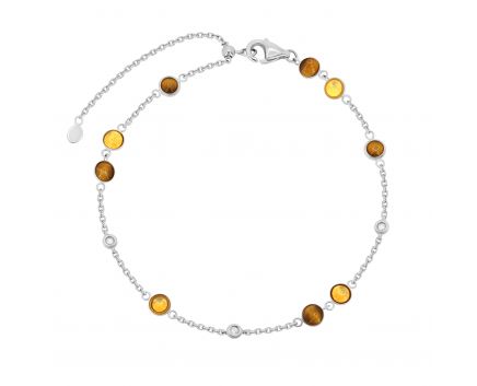 Bracelet with diamond, citrine and tiger's eye in white