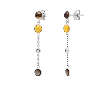Earrings with diamonds, smoky quartz and citrines in white gold