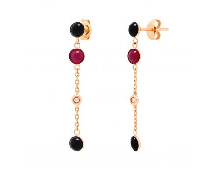 Earrings with diamonds, rubies and onyx