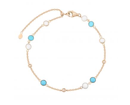 Diamond, agate and turquoise bracelet in rose gold