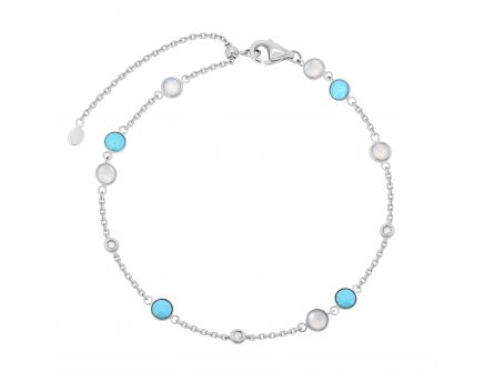 Bracelet with diamonds, moonstones and turquoise