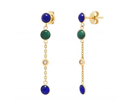 Earrings with diamonds, malachite and lapis lazuli