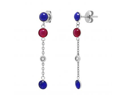 Earrings with diamonds, rubies and lapis lazuli in white gold