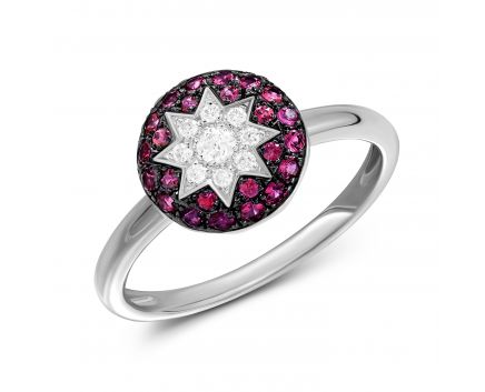 Ring with diamonds and rubies in white gold 1К759-0434
