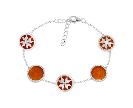 Bracelet with diamonds and carnelian in white gold 1B034-0113