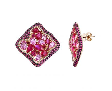 Серьги с бриллиантами, рубинами и розовыми сапфирами 1-207 254