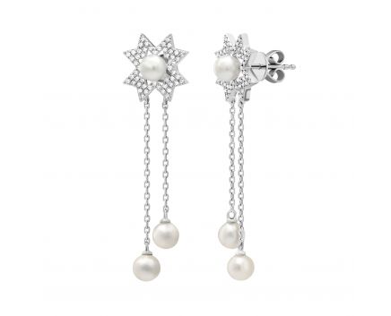 Earrings with diamonds and pearls in white gold 1С034-1478