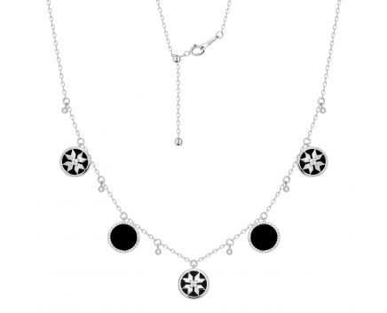 Necklace with diamonds and onyx in white gold 1L034-0185