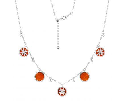 Necklace with diamonds and carnelian in white gold 1L034-0194