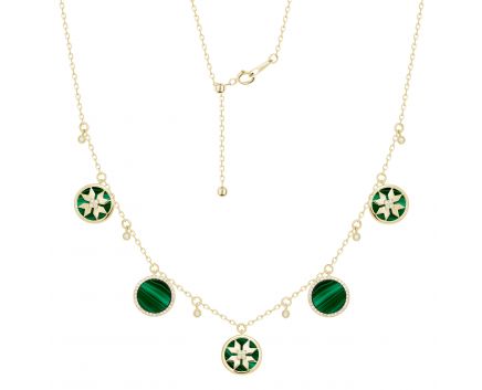 Necklace with diamonds and malachite and yellow gold 1L034-0189
