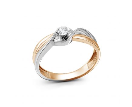 Ring with a diamond in a combination of white and rose gold 1-207 998