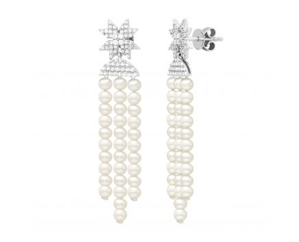Earrings with diamonds and pearls in white gold 1С034-1476