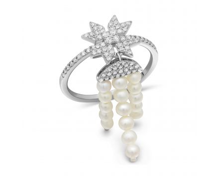 Ring with diamonds and pearls 1К034-1701