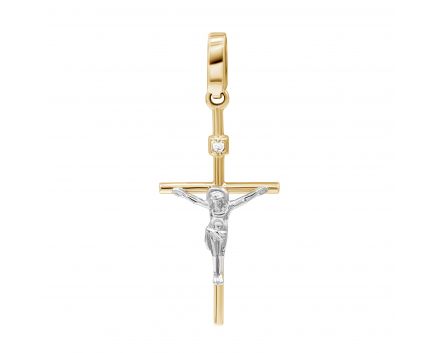Крест с бриллиантом в сочетании белого и розового золота 1П171ДК-0015