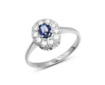 Ring with diamonds and sapphire in white gold 1К955-0082