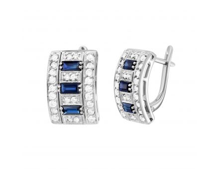 Earrings with diamonds and sapphires in white gold 1С955-0027