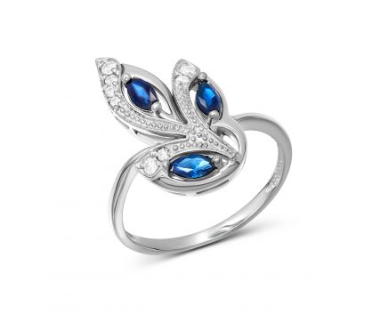 Ring with diamonds and sapphires in white gold 1К955-0086