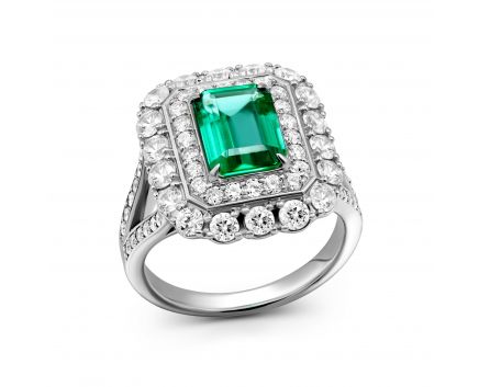Diamond and emerald ring in white gold 1-209 041