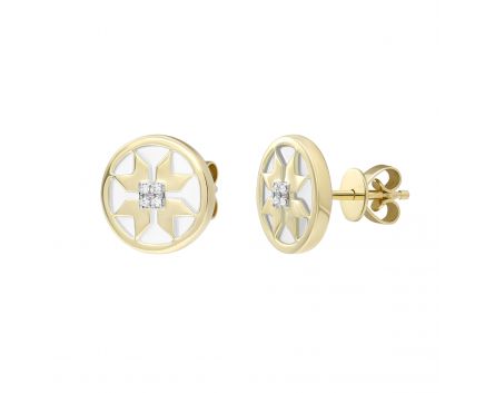 Earrings with diamonds and agate and yellow gold 1С034-1490