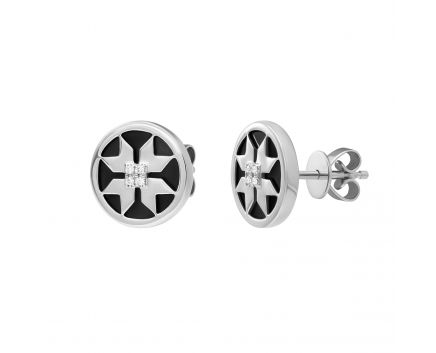 Earrings with diamonds and onyx in white gold 1С034-1485