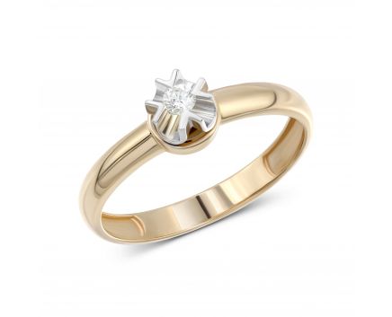 Каблучка з діамантом у комбінації білого та рожевого золота 1К955-0005