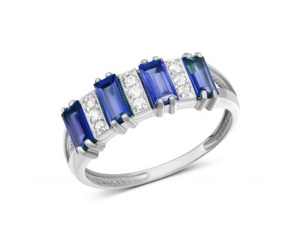 Ring with diamonds and sapphires in white gold 1К955-0028
