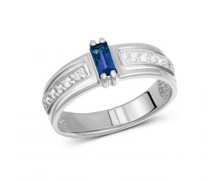 Ring with diamonds and sapphire in white gold 1К955-0032