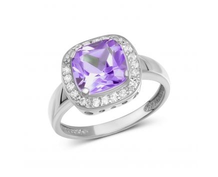 Ring with diamonds and amethyst in white gold 1-209 573