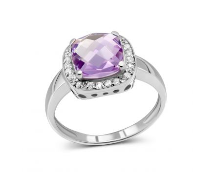 Ring with diamonds and amethyst in white gold 1-209 573