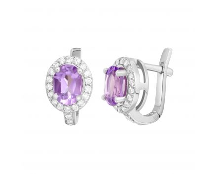 Earrings with diamonds and amethysts in white gold 1-209 577