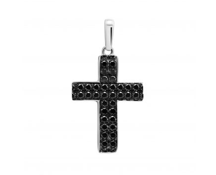 Хрест з чорними діамантами у білому золоті 1П759-0214-3