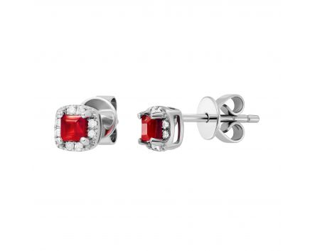 Earrings with diamonds and rubies in white gold 1С034ДК-1392