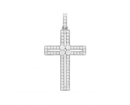 Хрестик з діамантами у білому золоті 1П759-0210