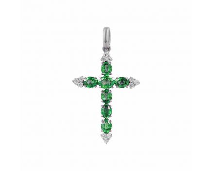 Cross with diamonds and emeralds in white gold 1P759-0215