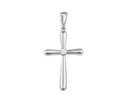 Cross with a diamond in white gold 1-210 434