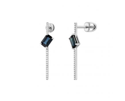 Earrings with diamonds and sapphires in white gold 1С034ДК-1395