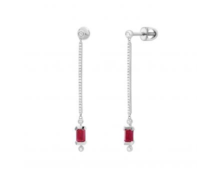 Earrings with diamonds and rubies in white gold 1 С034ДК-1397