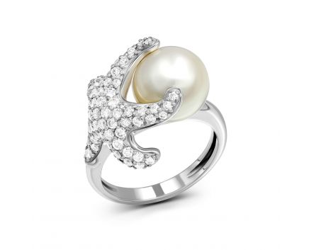 Ring with diamonds and pearls in white gold 1-210 875