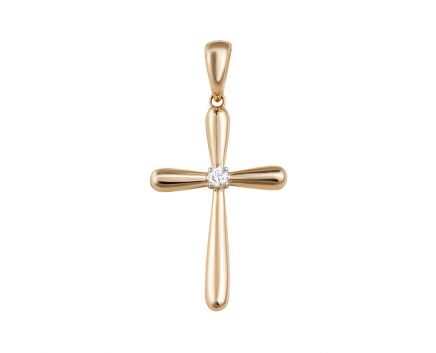 Крест с бриллиантом в розовом золоте 1П377ДК-0054