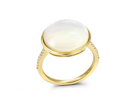 Ring with mother-of-pearl and diamonds in yellow gold 1-242 546