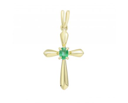 Cross with an emerald in yellow gold 1П034ДК-0602