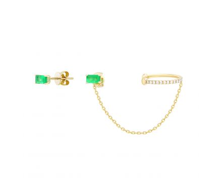 Kafa Earrings with Diamonds and Emeralds in Yellow Gold 1С034ДК-1723
