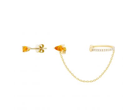 Earrings with diamonds and citrines in yellow gold 1С034ДК-1724