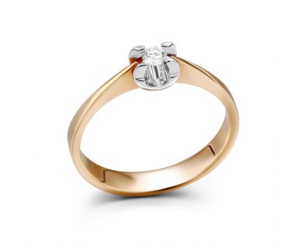 Ring with a diamond in a combination of white and rose gold 1К464ДК-0013